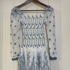 Chic White and Blue Floral Dress